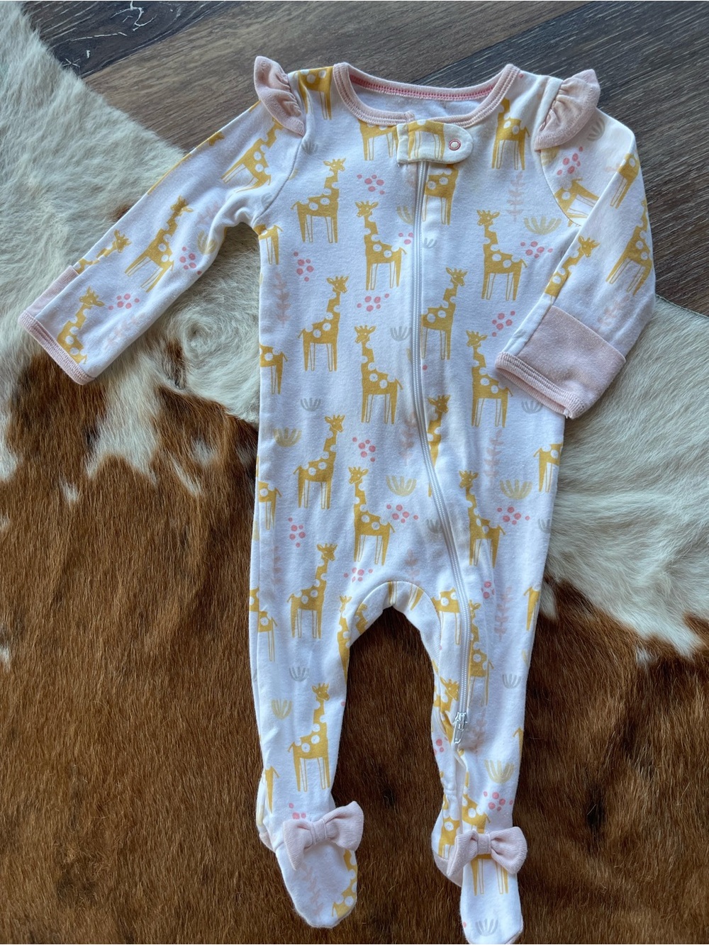 Cloud Island Pink and Yellow Giraffe Footed One-Piece Pajama